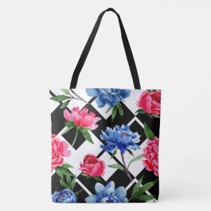 Blue Floral Watercolor Fashion Tote Bag
