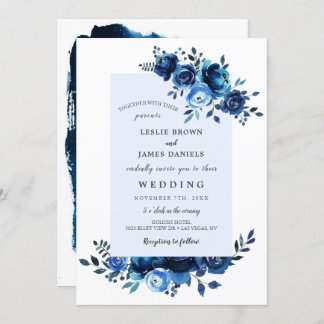 Blue Floral Watercolor Flower Wedding Invitations
