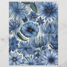 Blue floral watercolor flowers scrapbook paper