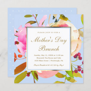 Blue Floral Watercolor Mother's Day Brunch Invitation