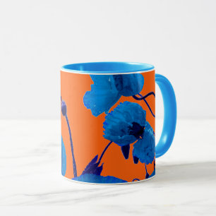 Blue Floral Watercolor Poppy Flowers Gift Favour Mug
