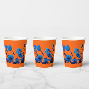 Blue Floral Watercolor Poppy Flowers Trendy Paper Cups