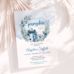 Blue Floral Watercolor Pumpkin Baptism Invitation