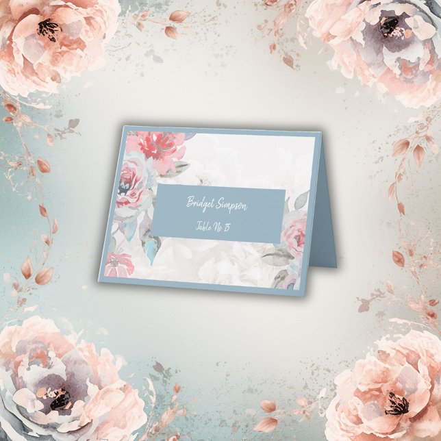 blue floral watercolor rose wedding guest card (Creator Uploaded)