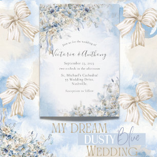 Blue Floral Watercolor Wedding Invitation