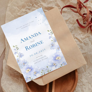 Blue Floral Watercolor Wedding Invitation