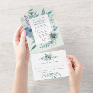 Blue Floral Watercolor Wedding Invitation
