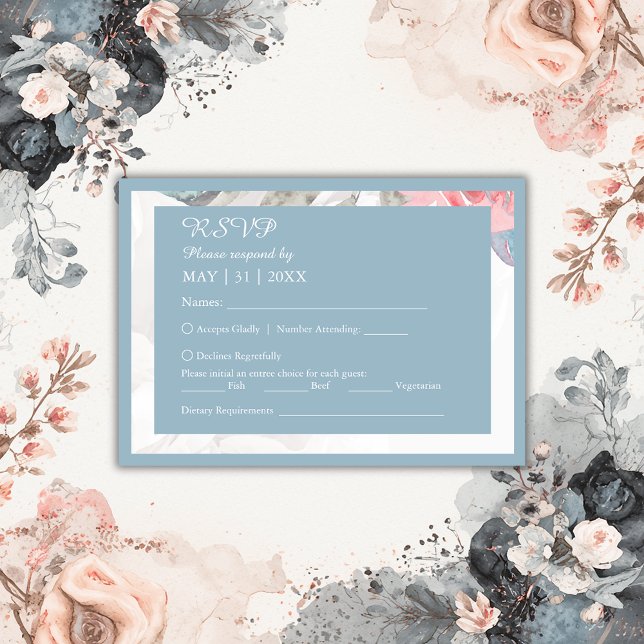blue floral watercolor wildflower peony wedding RSVP card (Creator Uploaded)