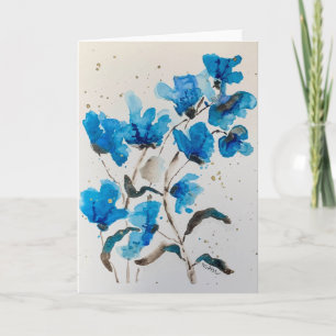 Blue Floral Watercolordoodle Card