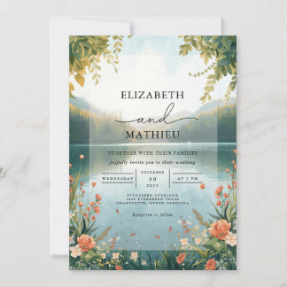 Blue Floral Waterscape Wedding Invitation