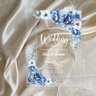 Blue Floral Wedding After Party Acrylic Invitations