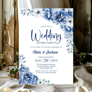 Blue Floral Wedding After Party Invitation