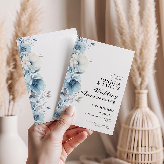 Blue Floral Wedding Anniversary  Invitation (Creator Uploaded)