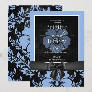 Blue floral wedding calligraphy printed  invitation