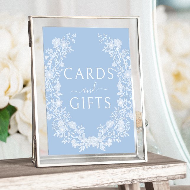 Blue floral wedding cards and gifts sign poster (Creator Uploaded)