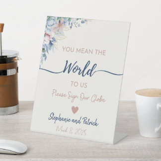 Blue Floral Wedding Guest Globe Sign