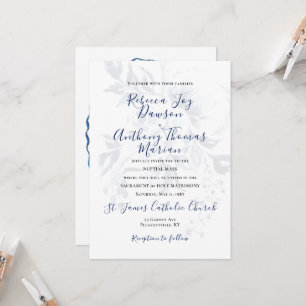 Blue Floral Wedding Invitation