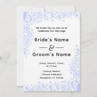 Blue Floral Wedding Invitation