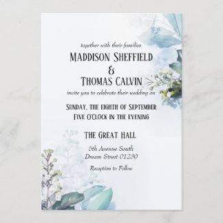 Blue Floral Wedding Invitation