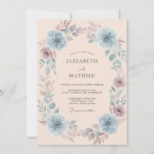Blue Floral Wedding Invitation