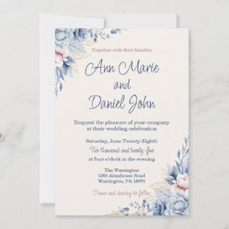 Blue Floral Wedding Invitation