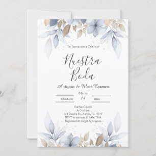 Blue Floral Wedding Invitation