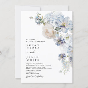 Blue Floral wedding Invitation