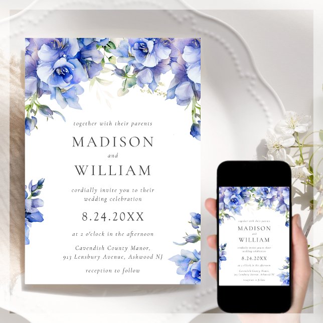 Blue Floral Wedding Invitation (Creator Uploaded)
