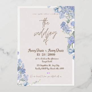 Blue Floral Wedding Invitation