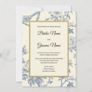 Blue Floral Wedding Invitation