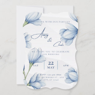blue Floral Wedding Invitation 