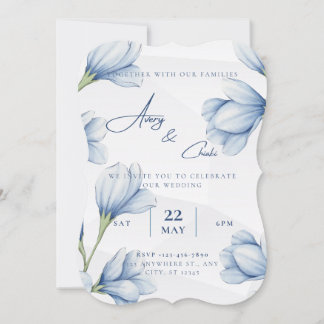 blue Floral Wedding Invitation 