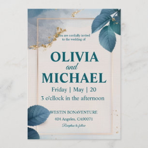 Blue floral wedding invitation Flower wedding