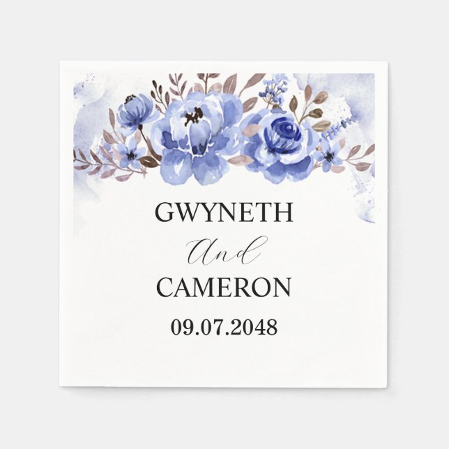 Blue Floral Wedding Napkins (Front)