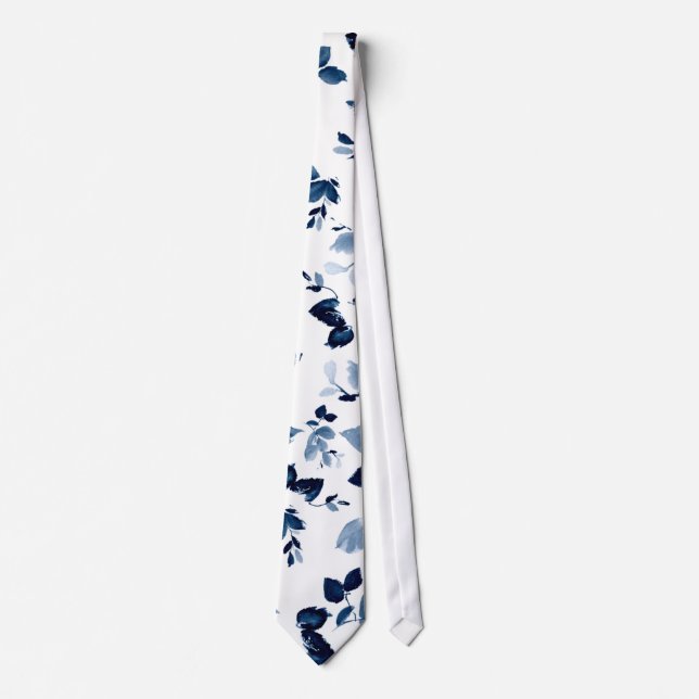 Blue Floral Wedding Necktie (Front)