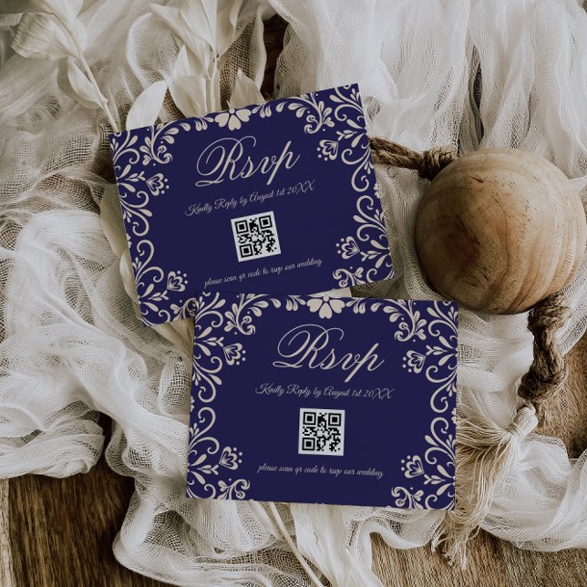 Blue Floral Wedding QR RSVP Card (Creator Uploaded)