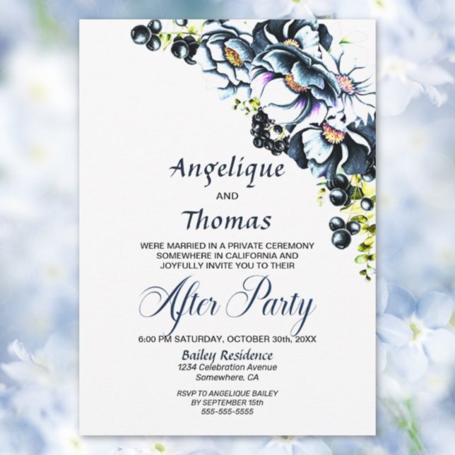 Blue Floral Wedding Reception Invitation (Creator Uploaded)
