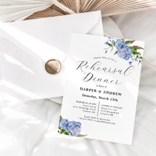 Blue Floral Wedding Rehearsal Dinner Invitation