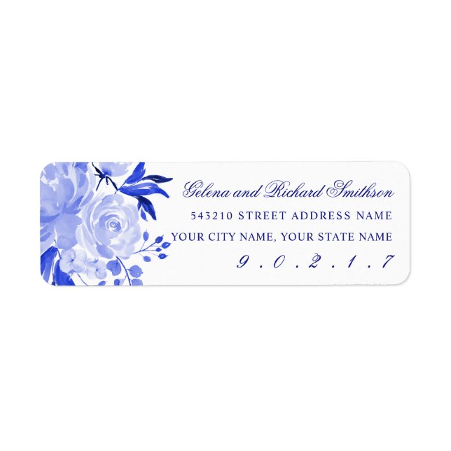 Blue Floral Wedding Return Address Return Address Label (Front)