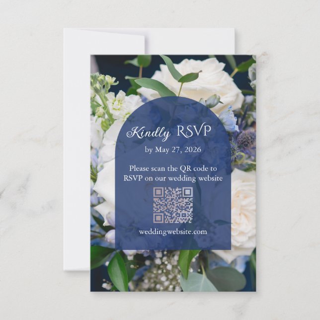 Blue Floral Wedding RSVP Card (Front)
