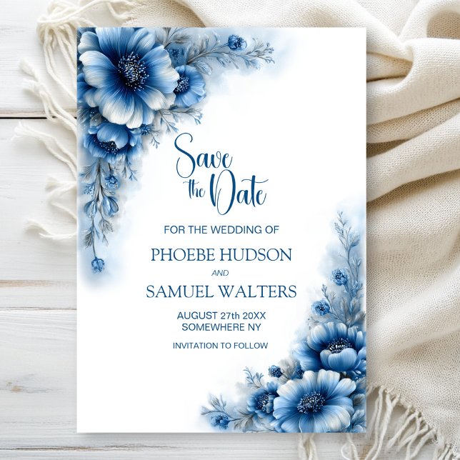 Blue Floral Wedding Save the Date (Creator Uploaded)