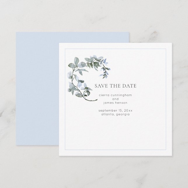 Blue Floral Wedding Save the Date Card (Front/Back)