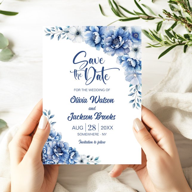 Blue Floral Wedding Save the Date Invitation (Creator Uploaded)