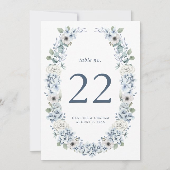 Blue Floral Wedding Table Number (Front)
