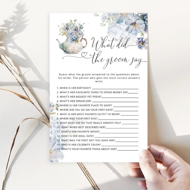 Blue Floral What did the groom say bridal game (Creator Uploaded)