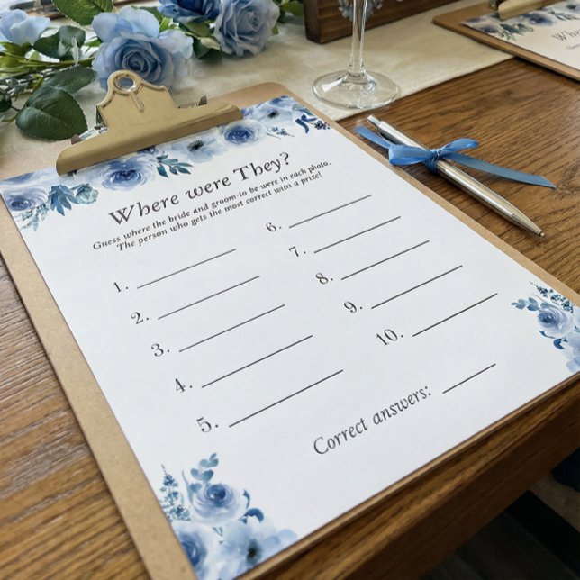 Blue Floral Where Were They Bridal Shower Game Flyer (Creator Uploaded)