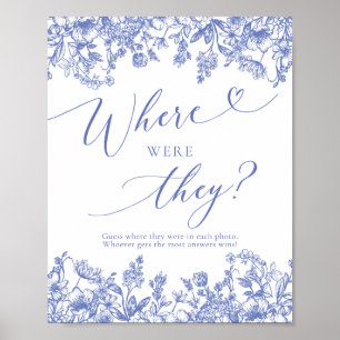 Blue Floral Where Were They Bridal Shower Game Poster