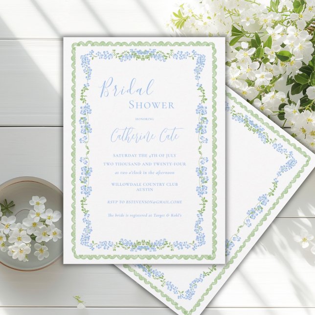Blue Floral Whimsical Bridal Shower  Invitation (Creator Uploaded)