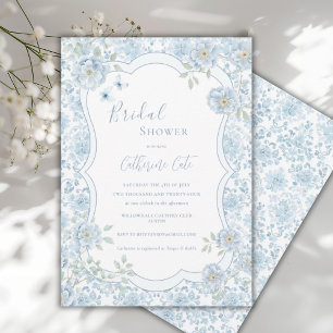 Blue Floral Whimsical Elegant Bridal Shower  Invitation