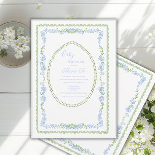 Blue Floral Whimsical Vintage Frame Baby Shower  Invitation